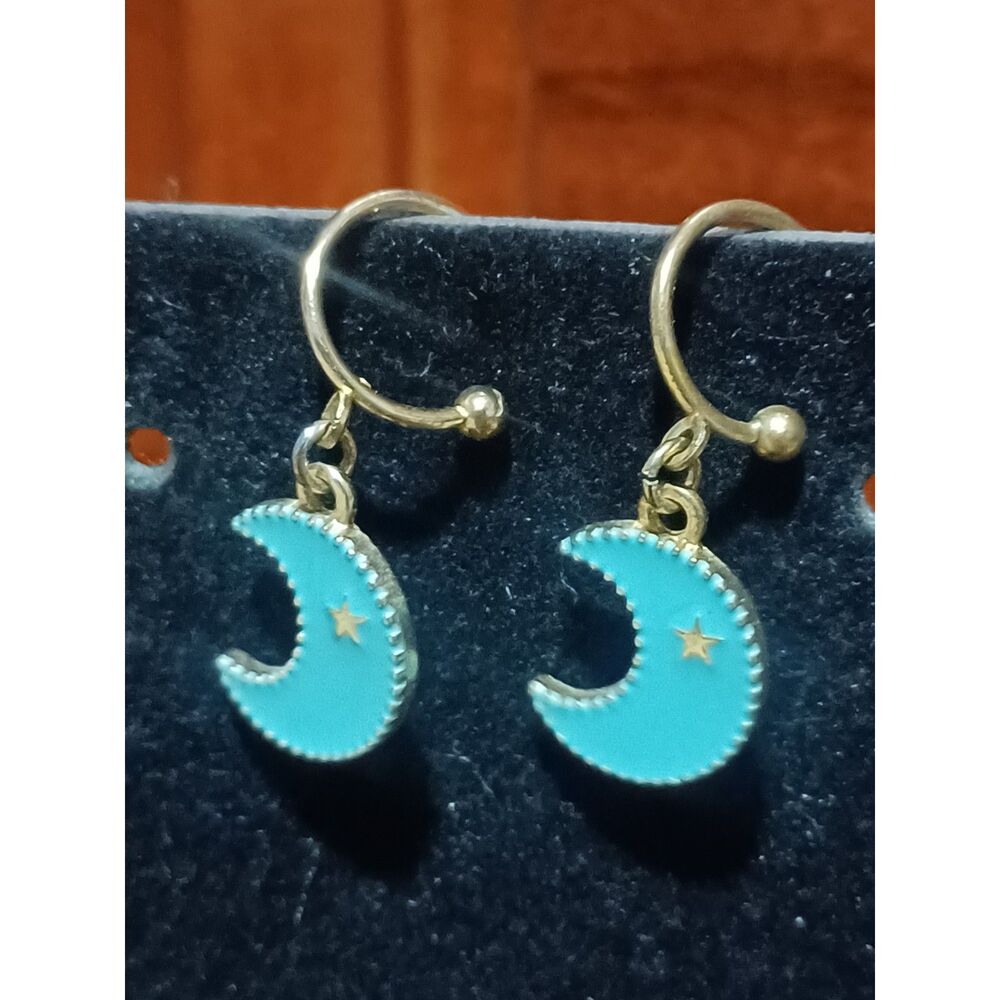 Gold-Toned Blue Celestial Moon Earrings
